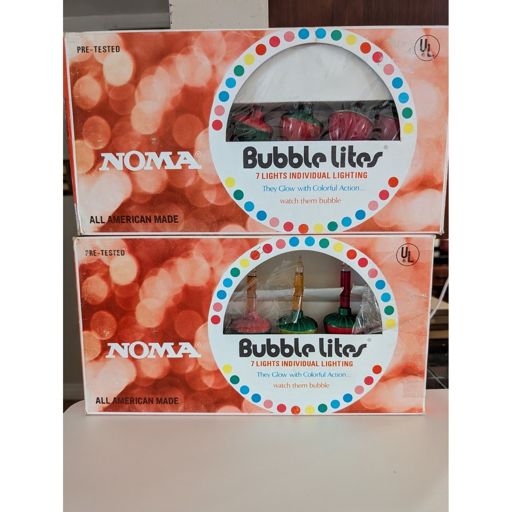 Vintage Noma Bubble Lites 2 Sets 7 Lights Each Red Green Yellow MCM Christmas